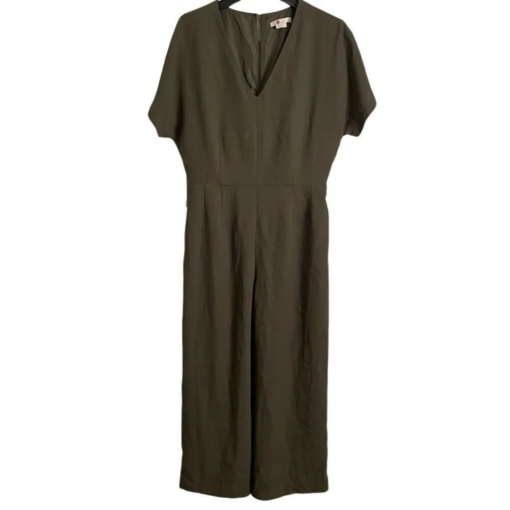 Boden Womens Romilly Jumpsuit 10T Olive Drop Crotch Wide Leg Cropped Capsule
